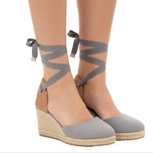 Viscata Barcelona Culip Canvas Espadrille Wedge Sandal Grey Lace Up Women 8.5 40